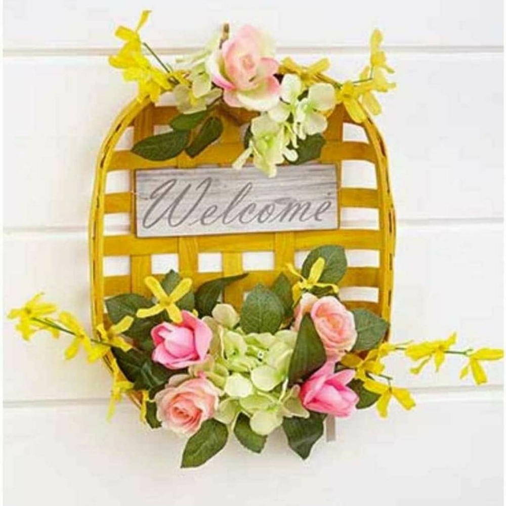 New Welcome Farmhouse Tobacco Basket wall decor Spring - Picture 1 of 1